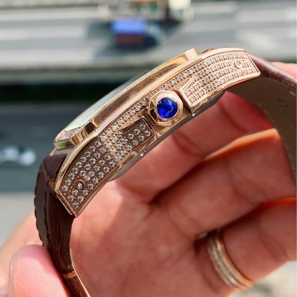 Đồng Hồ Nam CTR Viền Đá, Mặt Vuông 41x41mm, Máy Cơ Automatic Nhật, Chống Nước 5ATM