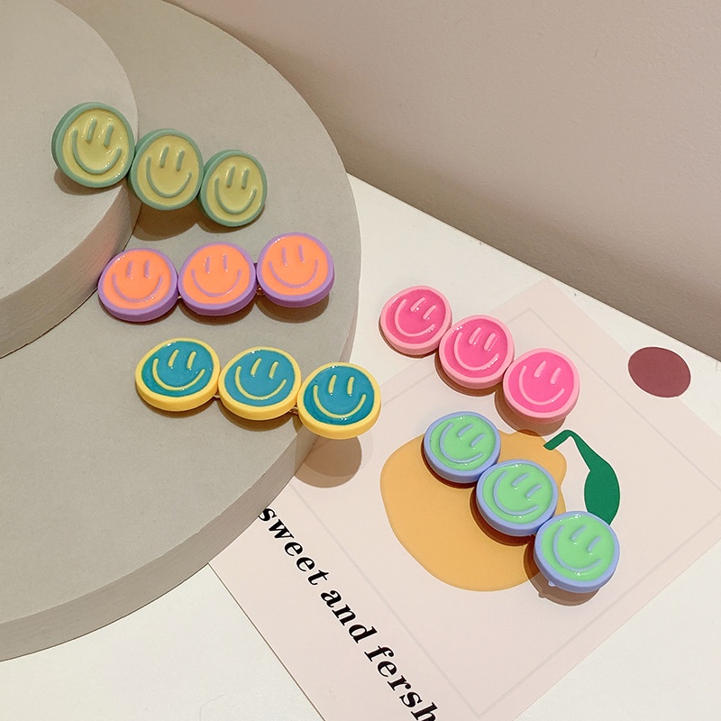 Kẹp Tóc Màu Kẹo Hình Mặt Cười Đơn Giản Ngọt Ngào Dễ Thương Phong Cách Hàn Quốc Cho Nữ