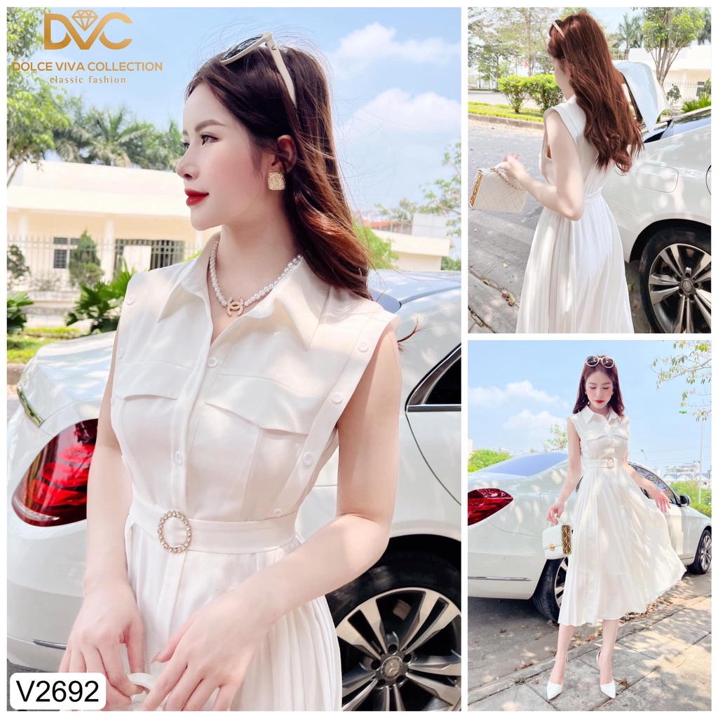 Váy trắng chéo hàn sát nách túi ngực V2692 - DOLCE VIVA COLLECTION