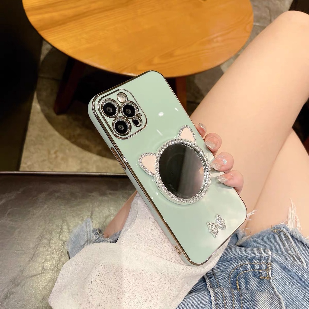 Ốp Điện Thoại Tráng Gương Mạ Điện Hình Tai Mèo Cho iphone 12 pro max 11 pro max xs max xr x 7 8 plus