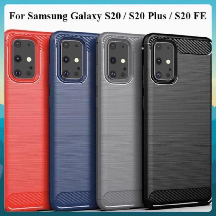 Ốp lưng dẻo Samsung Galaxy S20 FE / S20 / S20 Plus vân sợi cacbon chống sốc Rugger Amor.
