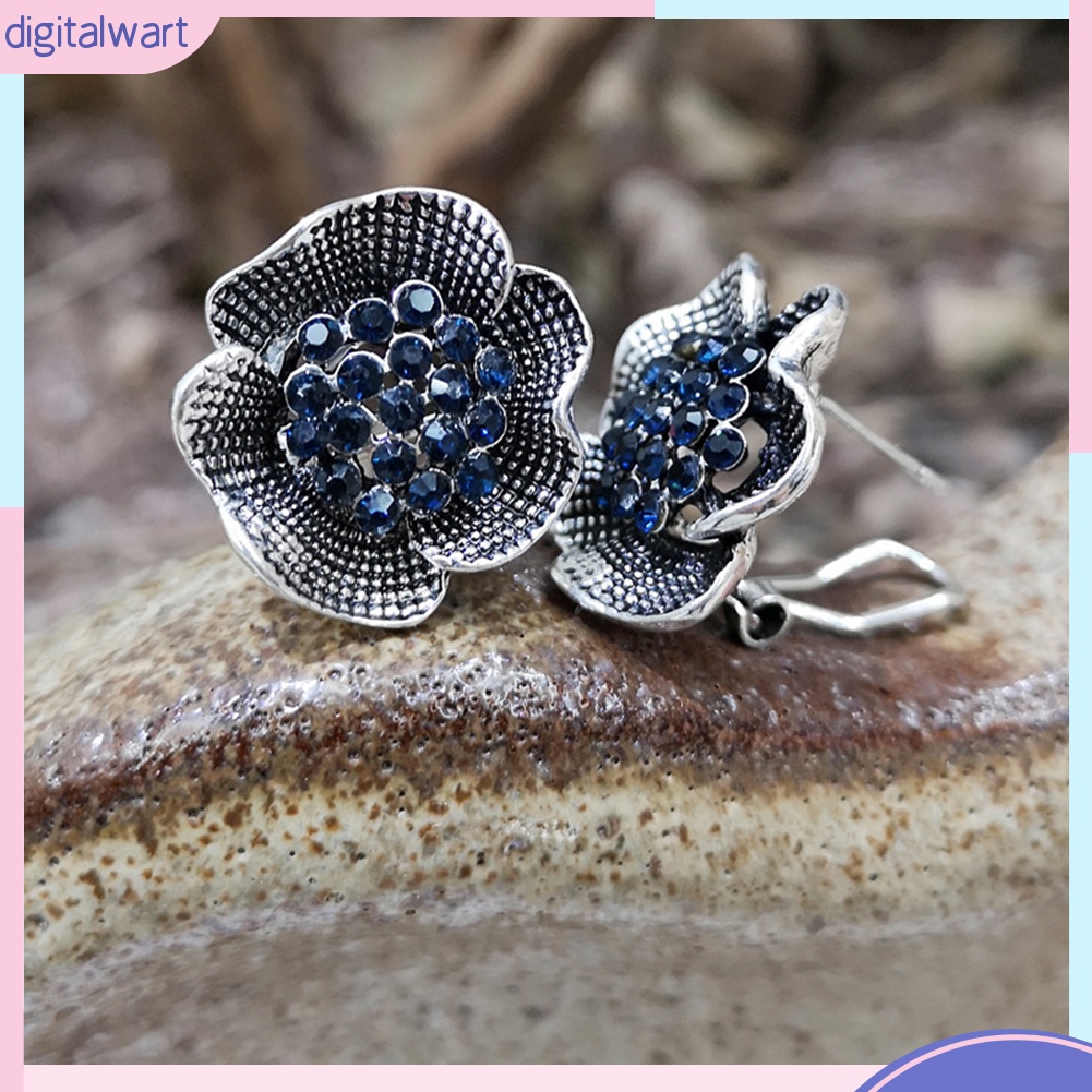 Cặp Khuyên Tai Hình Hoa Hồng Đính Đá Quý Nhân Tạo Sang Trọng Cá Tính Dành Cho Nữ