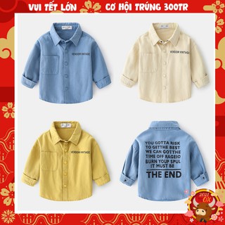 Áo SƠMI bé trai kiểu dáng cổ điển, thanh lịch có in chữ thích hợp đi học, đi chơi, dịp lễ tết