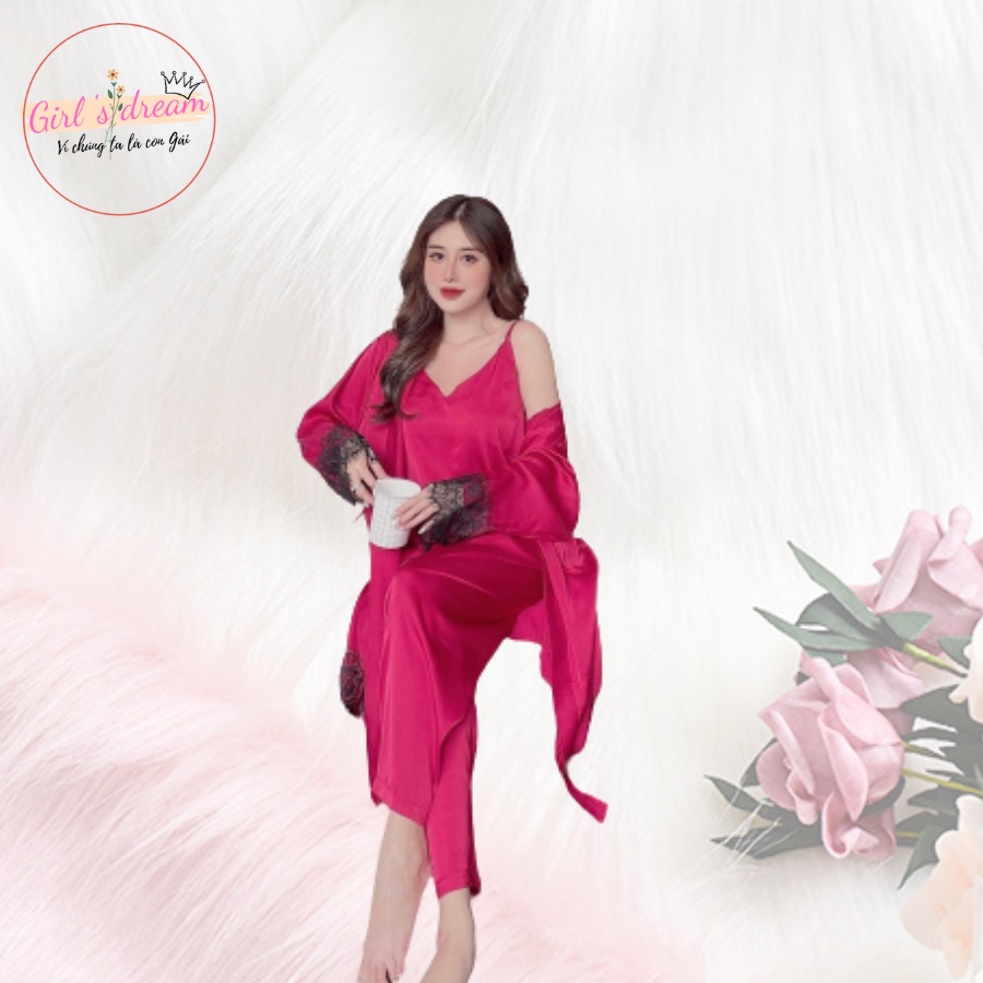 Đồ ngủ lụa 2 dây kết hợp áo choàng Quyến Rũ, Sang Trọng |Girl's dream| Hàng lụa thiết kế đẹp tỉ mĩ | BigBuy360 - bigbuy360.vn
