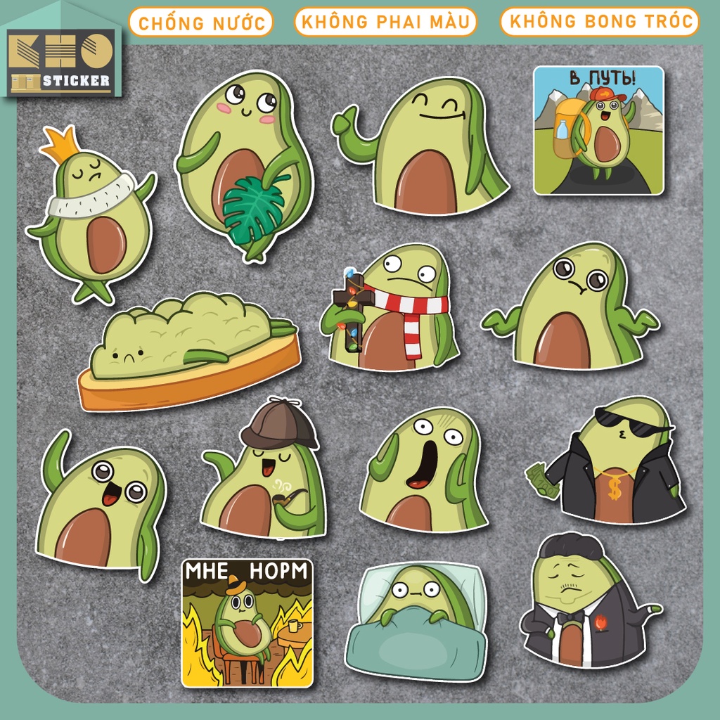 Combo 50 Sticker Trái Bơ Avocado chống nước sticker dán laptop, điện thoại, đàn guitar, mũ bảo hiểm, vali. MSP: ST92