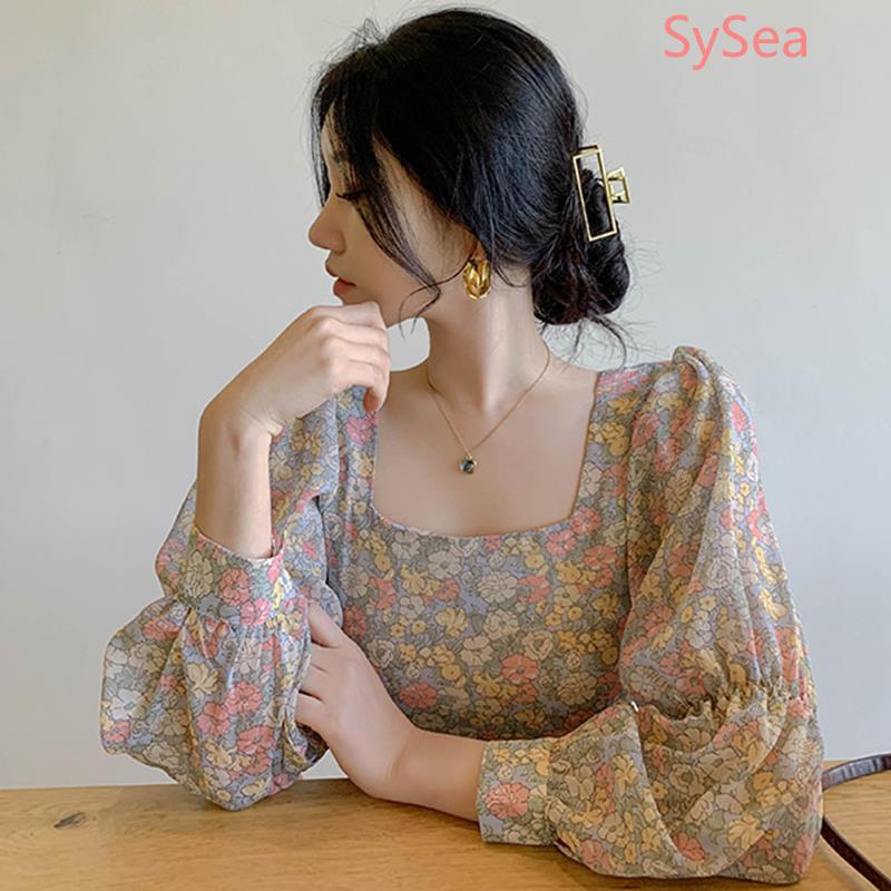 Áo chiffon dài tay họa tiết hoa phong cách thời trang hè ngọt ngào dịu dàng