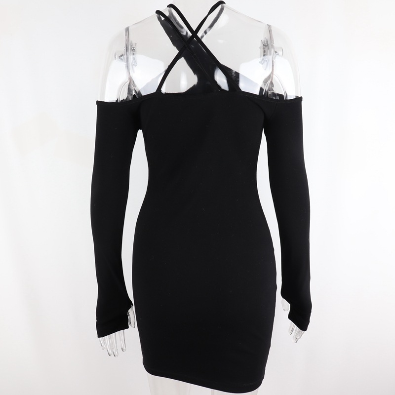 DUNEA Đầm lệch vai phối dây buộc cổ tay dài gợi cảm cho nữ