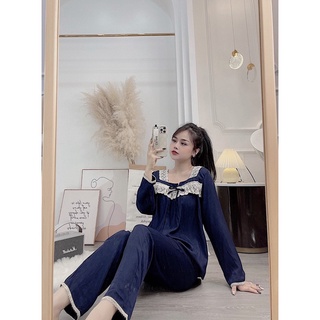 [💥Mới Độc Quyền💥] Bộ Mặc Nhà Kẻ Dài Tay Tay Chất Liệu Đũi Cao Cấp Mềm Mịn Xinh Xắn