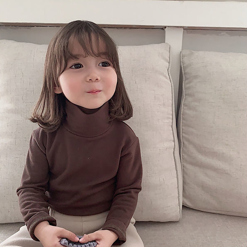 Áo Dài Tay Cổ Cao Màu Trơn Phong Cách Hàn Quốc Dành Cho Bé