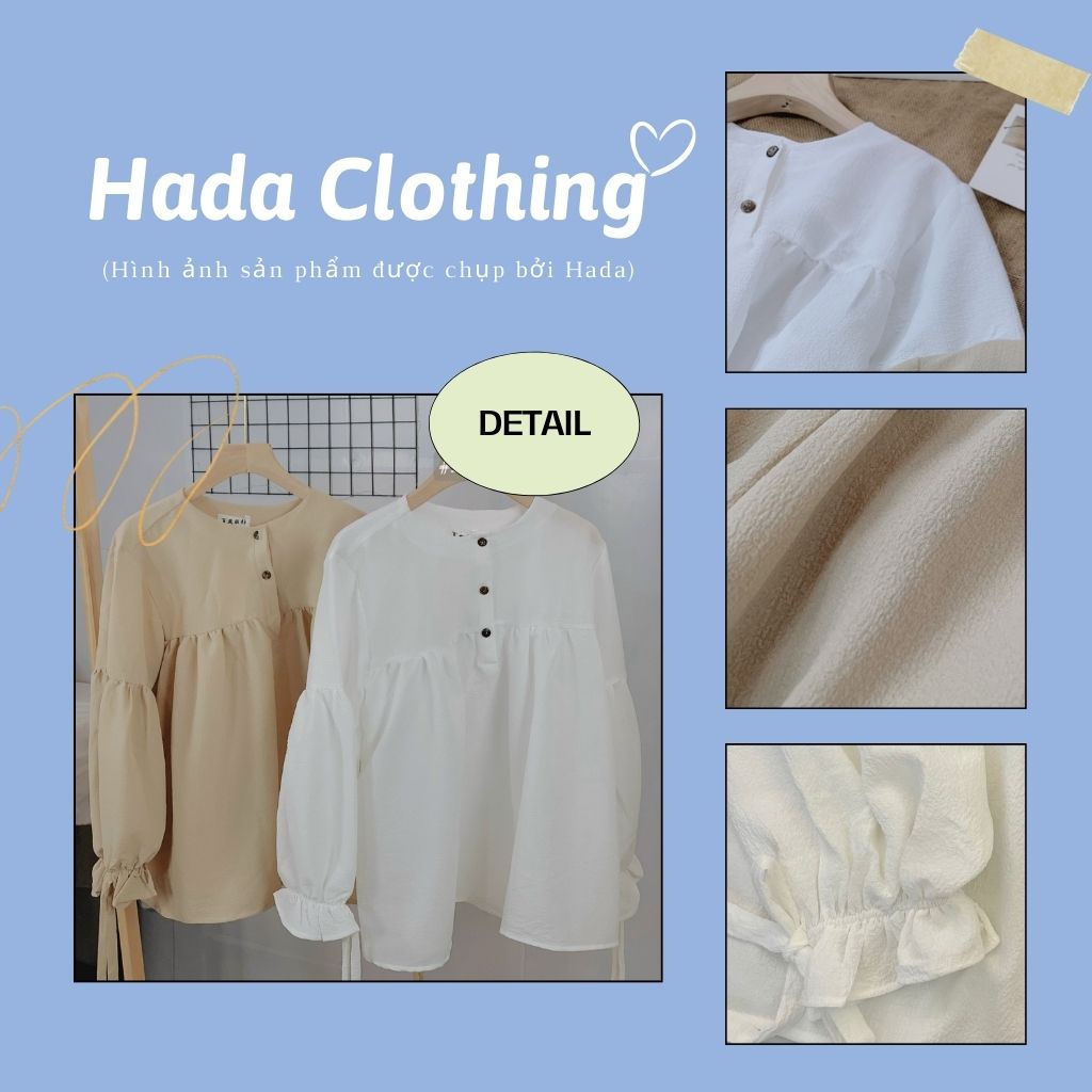 Áo babydoll áo kiểu nữ form rộng tay phồng buộc nơ Hada chất đẹp, phong cách ulzzang Hàn Quốc - AK01