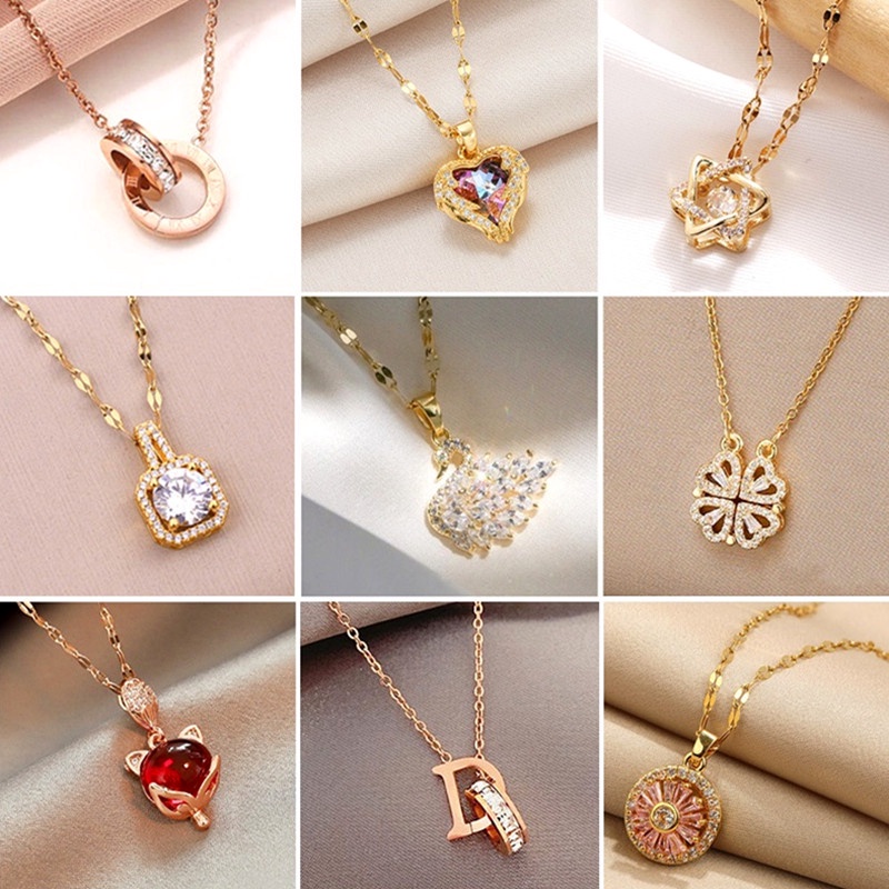 Dây chuyền titan nữ không gỉ cỏ 4 lá vòng cổ nữ Trang sức vàng 18k pha lê kim cương Hàn Quốc