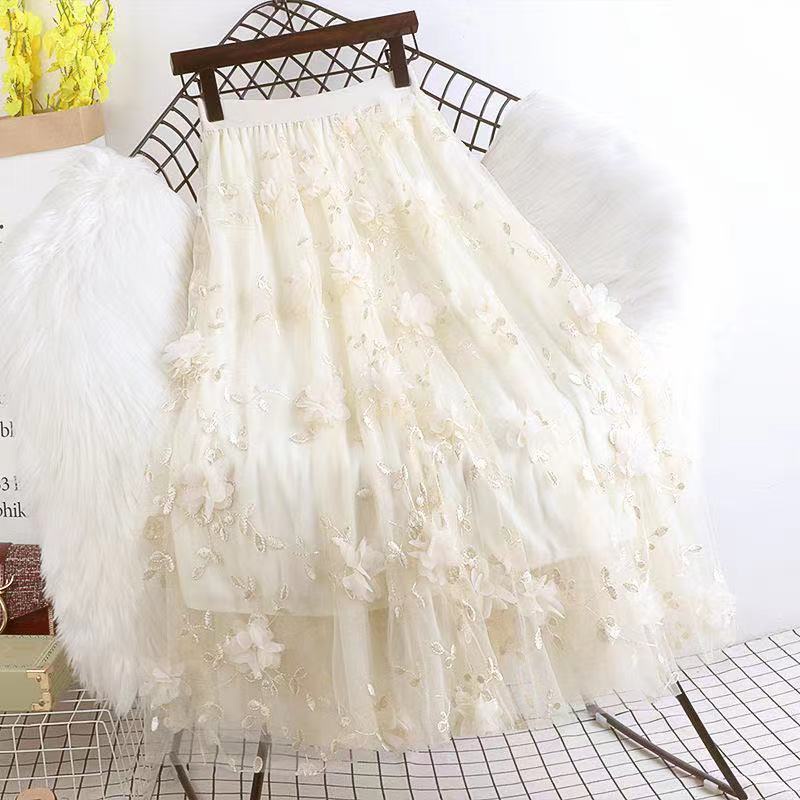 Hàng Có Sẵn Chân Váy Lưới Ba Chiều Eo Cao Vừa Thêu Hoa Năm 2021