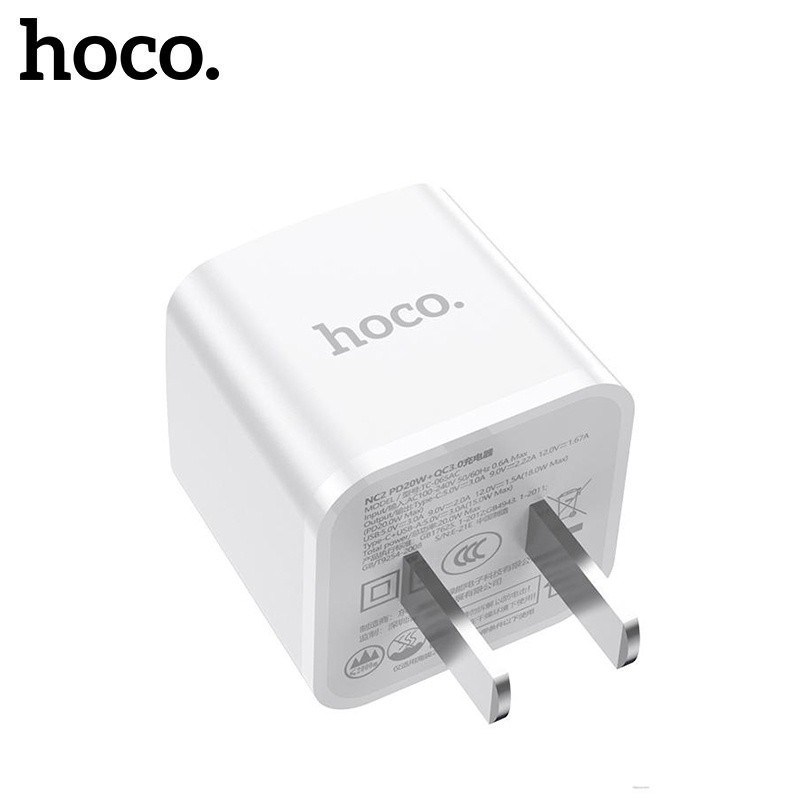 Củ sạc nhanh PD20W Hoco NC2 chân dẹt cổng USB và Type-C chất liệu PC chống cháy cho mọi thiết bị