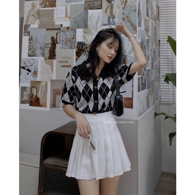 [Ảnh thật/Video]Áo len quả trám cổ polo Áo len croptop phong cách cổ điển sang chảnh | BigBuy360 - bigbuy360.vn