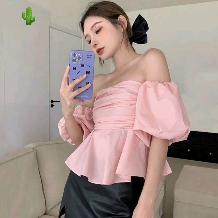 Áo bẹt vai nhúng kiểu tay phồng PC