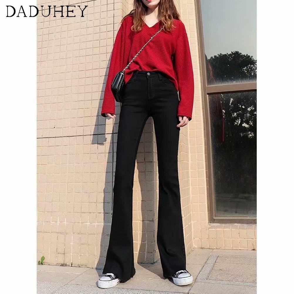 Quần jeans lưng cao ống loe thời trang phong cách Hong Kong 2021 dành cho nữ