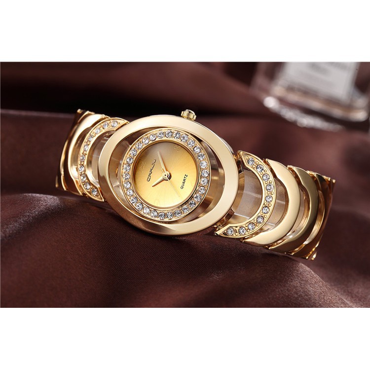 ĐỒNG HỒ NỮ CRRJU 2201 DÂY THÉP CAO CẤP, MẶT TRÒN ĐÍNH ĐÁ, KIỂU DÁNG HIỆN ĐẠI, THỜI TRANG THỜI THƯỢNG Bán lẻ giá sỉ