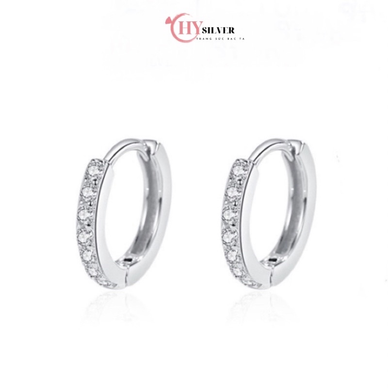 Bông tai dạng bấm bạc ta đính đá nhỏ xinh hàng đẹp đường kính 1cm hoa tai nữ bạc thật giá rẻ CHY SILVER