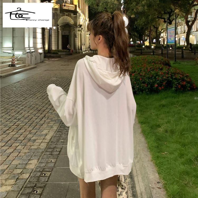 Áo Khoác Chống Nắng Dáng Rộng Có Mũ Trùm Thời Trang Mùa Hè Hàn Quốc Giản Dị Dành Cho Nữ Sinh