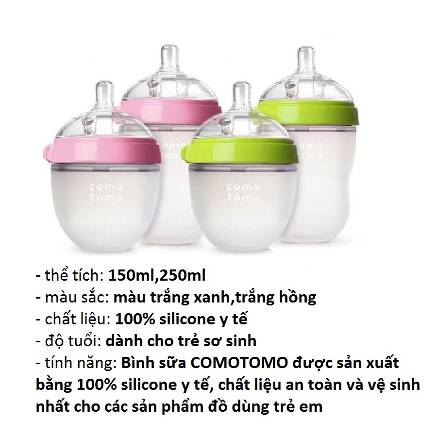 Bình Sữa Comotomo silicon Hàn Quốc siêu mềm cao cấp 150ML/250ML