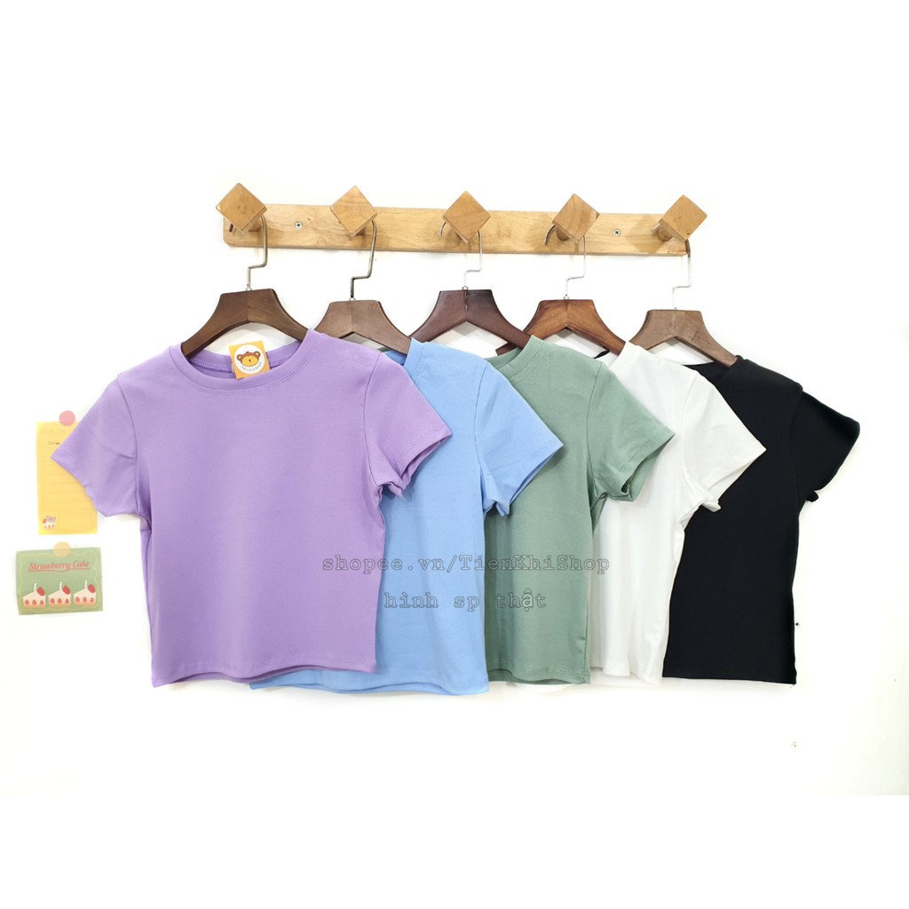 Áo thun croptop tay ngắn cổ tròn màu trơn phom ôm ULZZANG HÀN QUỐC BS14