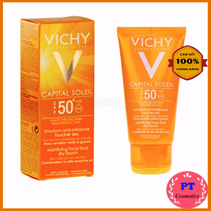 Kem Chống Nắng Vichy Ideal Soleil Mattifying Dry Touch Face Fluid SPF 50 Dành Cho Da Hỗn Hợp, Da Dầu 50ml