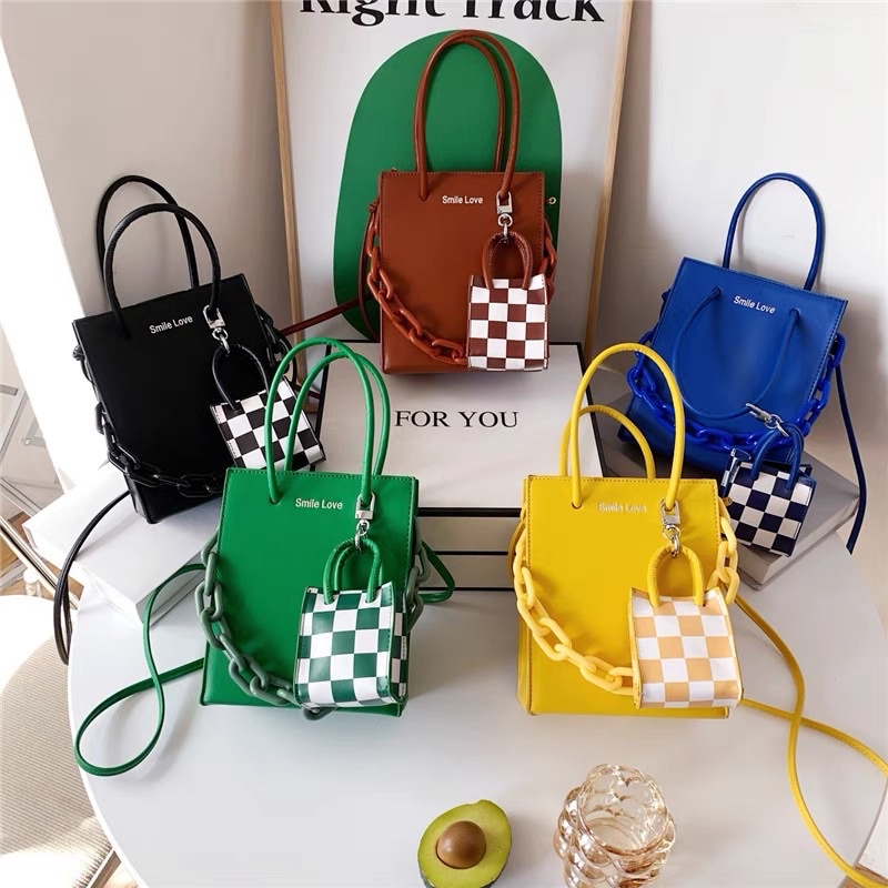 Túi xách taobao cao cấp combo 2 cái, hàng quảng châu hot 2023 xanh lá/dương/vàng, thời trang năng động cá tính dễ thương
