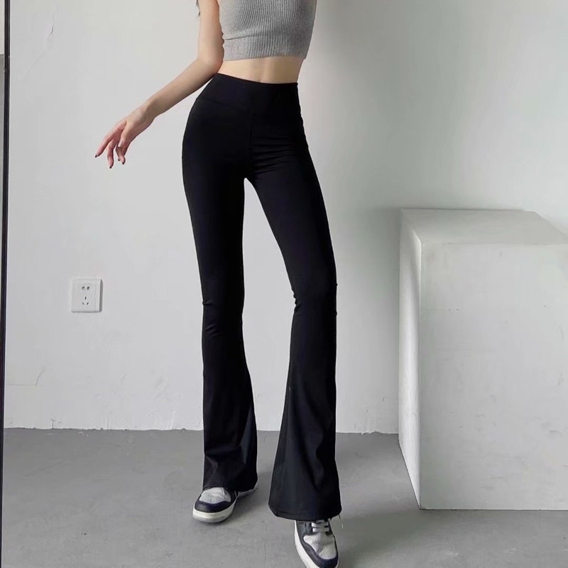 Quần ống loe cạp cao legging dáng dài /legging nữ ống vẩy / tôn body