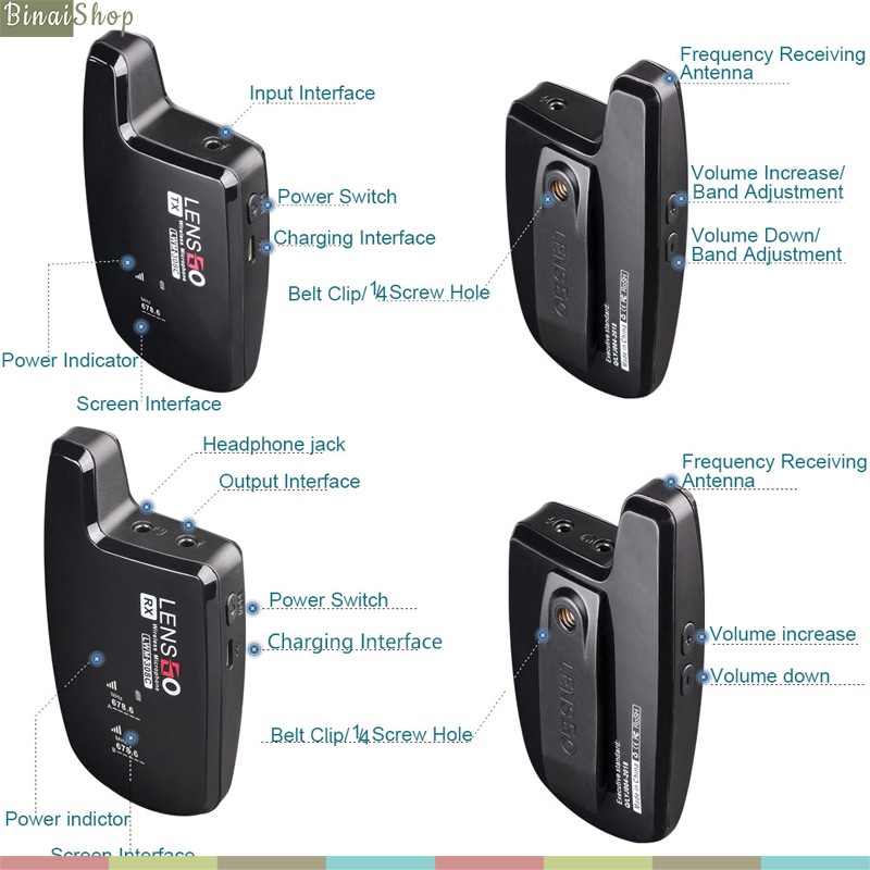 Lensgo LWM-308C double - Micro Cài Áo Không Dây, Sóng UHF, Phạm Vi Hoạt Động 50m