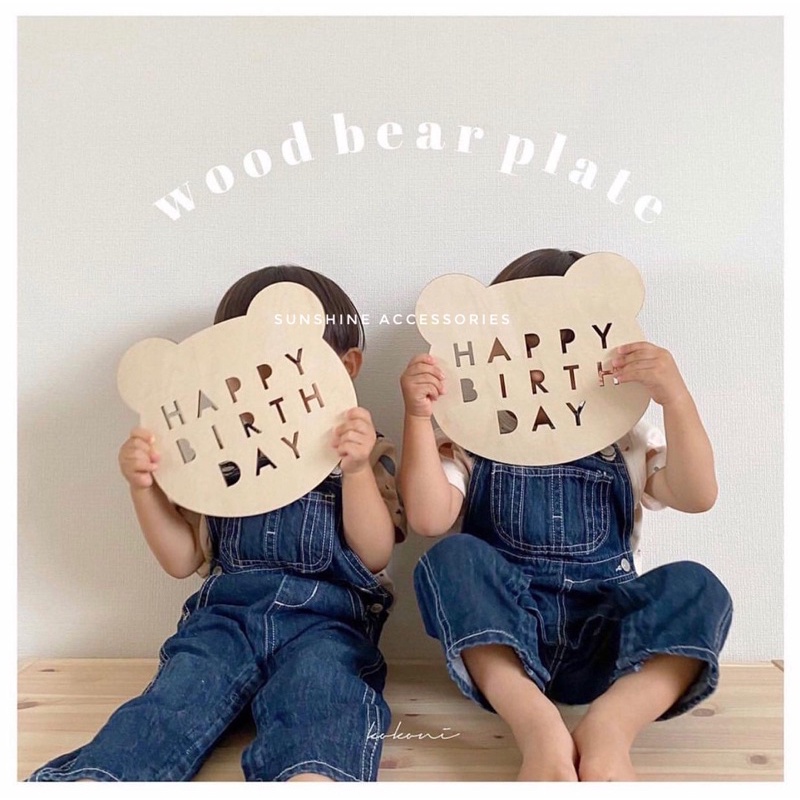 Bảng gỗ chữ happy birthday hình Gấu