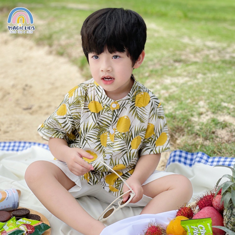 Bộ đồ bé trai 1-7 tuổi size đại cho bé đi biển đi chơi họa tiết hoa lá thoáng mát Magickids Quần áo trẻ em
