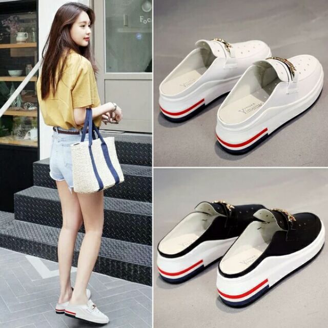 Giầy sục thể thao nữ đế 6cm đen trắng