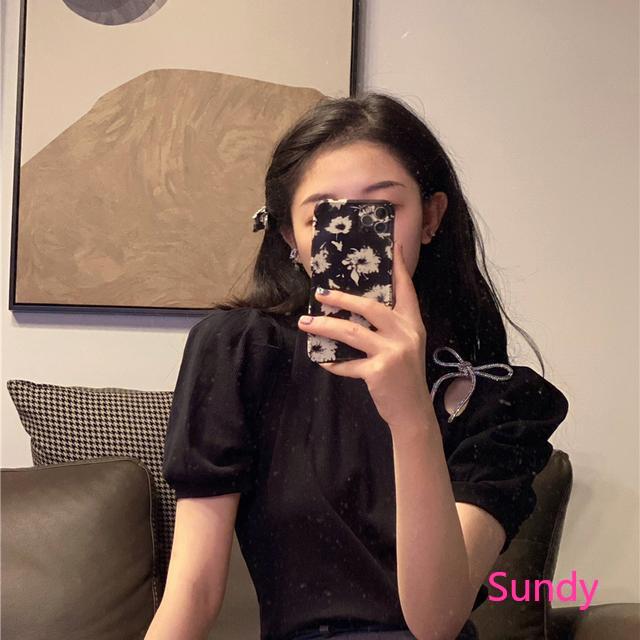 Áo tay ngắn cổ tròn thắt nơ thời trang mùa hè dáng rộng phong cách Hàn Quốc thiết kế mới dành cho bạn nữ