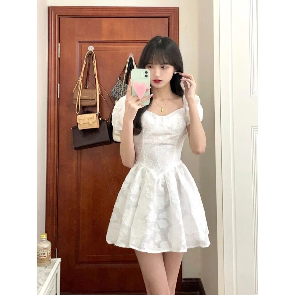 2022 Mùa Hè Mới Váy Chữ A Tay Phồng Ngọt Ngào Cho Nữ