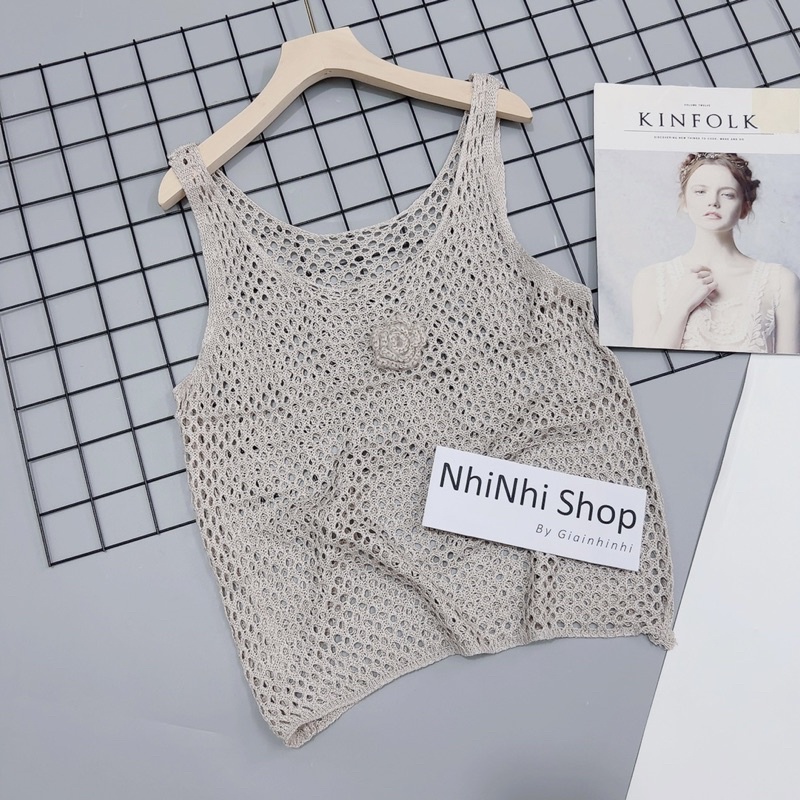 Xả hàng - Áo len lưới mỏng ba lỗ đính hoa, Áo kiểu sexxy mặc mát AL6141 - NhiNhi Shop