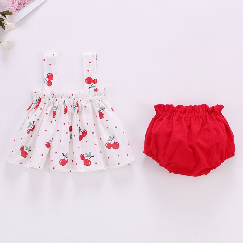 Bộ Áo Tank Top Không Tay In Hình Trái Cây + Quần Short Thời Trang Mùa Hè Cho Bé Gái Sơ Sinh