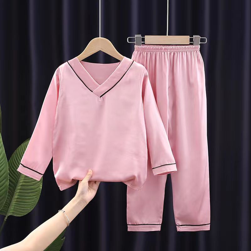 Bộ Đồ Ngủ Tay Dài Cổ Chữ V Bằng Lụa Dành Cho Trẻ Em