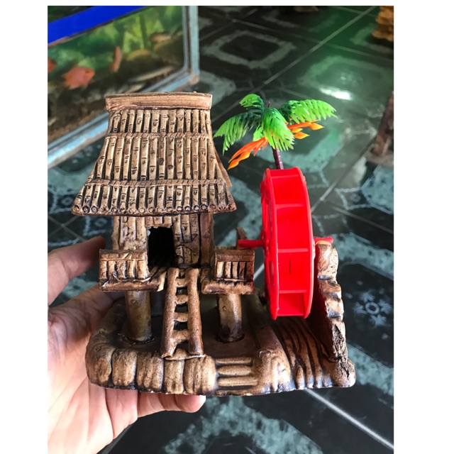 TIỂU CẢNH CÓ BÁNH QUAY TRANG TRÍ HỒ CÁ NON CAO 15CM DÀI 15CM RỘNG 10CM
