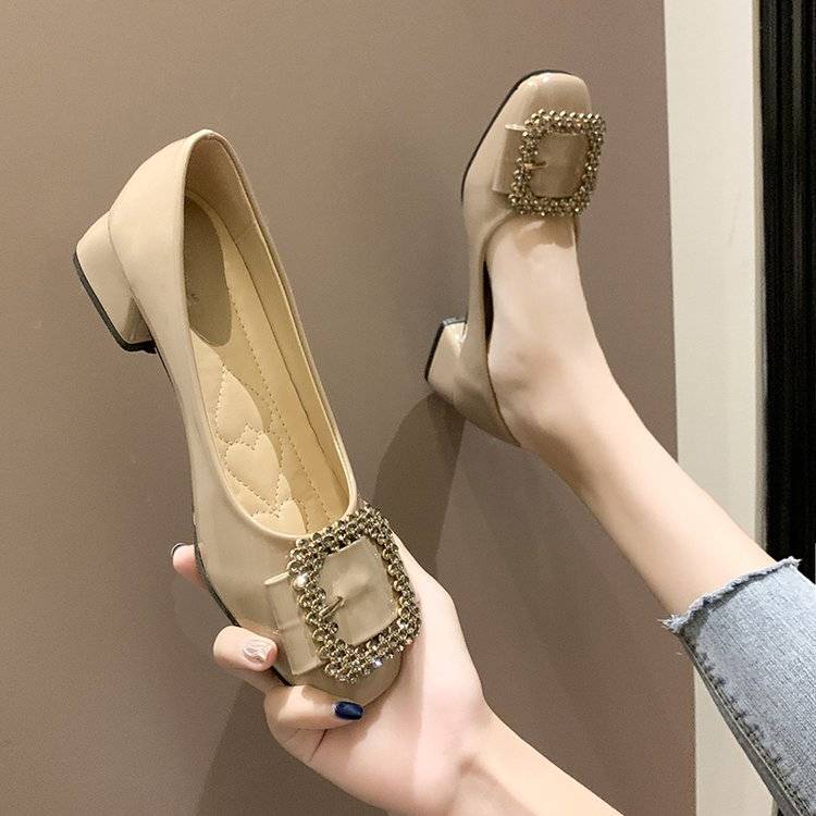 Giày búp bê gót vuông đính đá thiết kế xinh xắn cho nữ