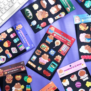 Tấm nhãn dán trang trí quyển nhật kí họa tiết gấu cầu vồng