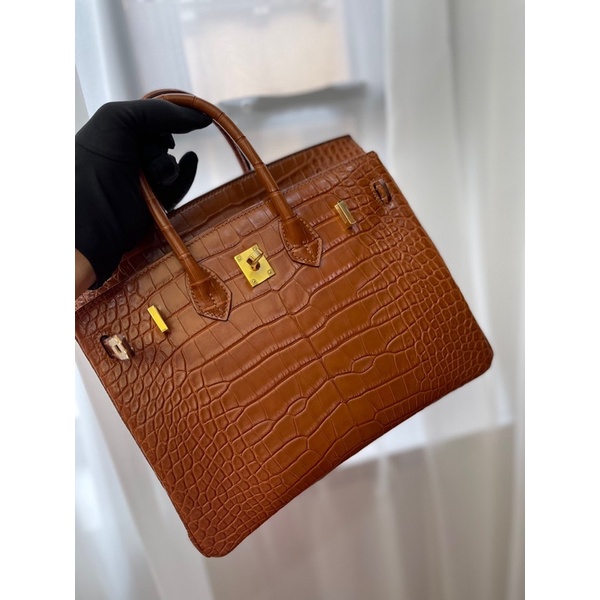 Túi xách nữ thương hiệu Hermes Birkin 25 da cá sấu cao cấp bản màu nâu socola