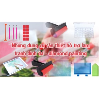 Thước làm tranh đính đá siêu thẳng, dụng cụ làm tranh đính đá, hộp đựng đá , cây lăn đá.