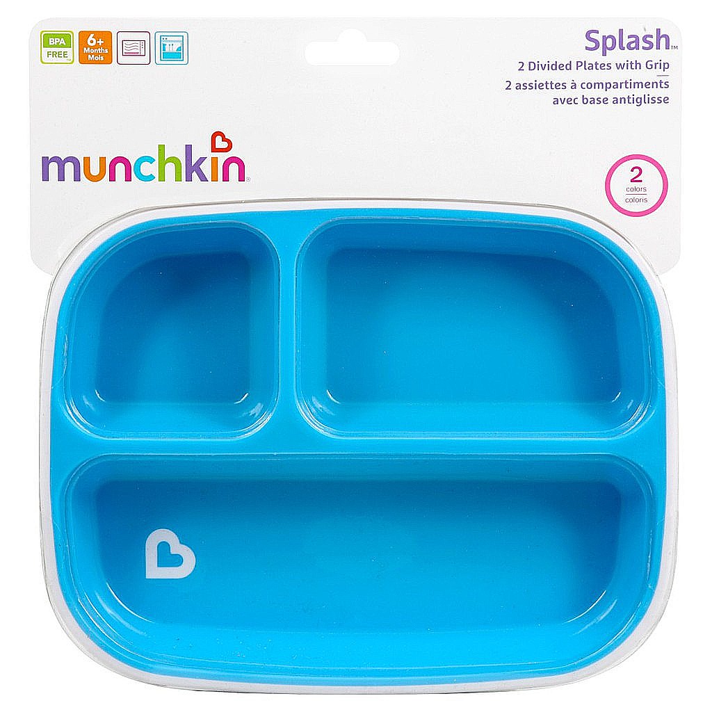 Set 2 khay ăn dặm chia ngăn chống trượt Munchkin cho bé ( Xanh lá + Xanh biển )