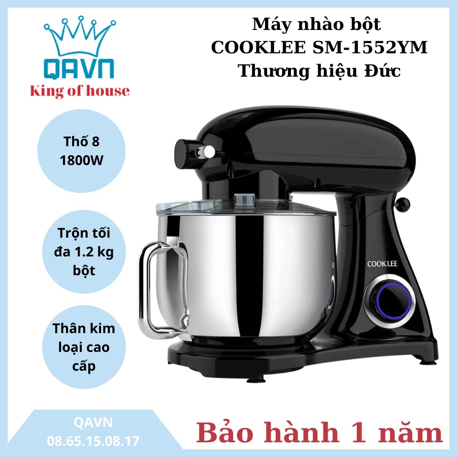 Máy nhào bột Cooklee thân kim loại 8L 1800W - trộn được 1,2 kg bột khô - Bánh răng kim loại cao cấp