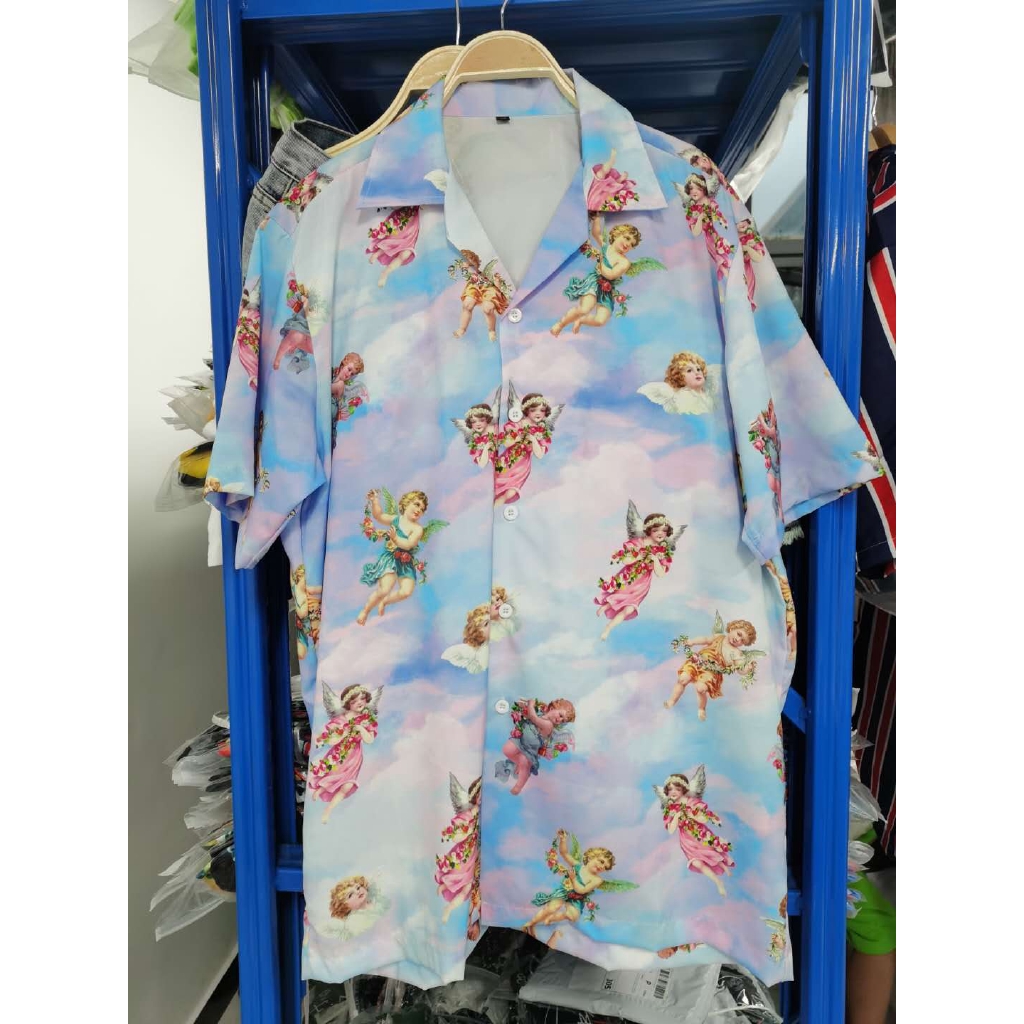 Áo Sơ Mi Tay Ngắn In Hình Thiên Thần Phong Cách Hawaii Dành Cho Nam