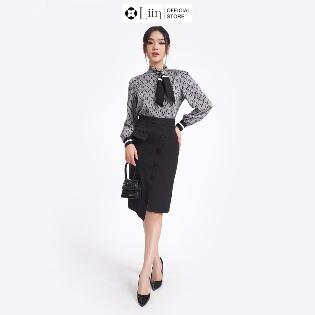 Chân váy linbi dáng ôm ngắn màu đen thiết kế vạt lệch form công sở thanh lịch liin clothing J4278