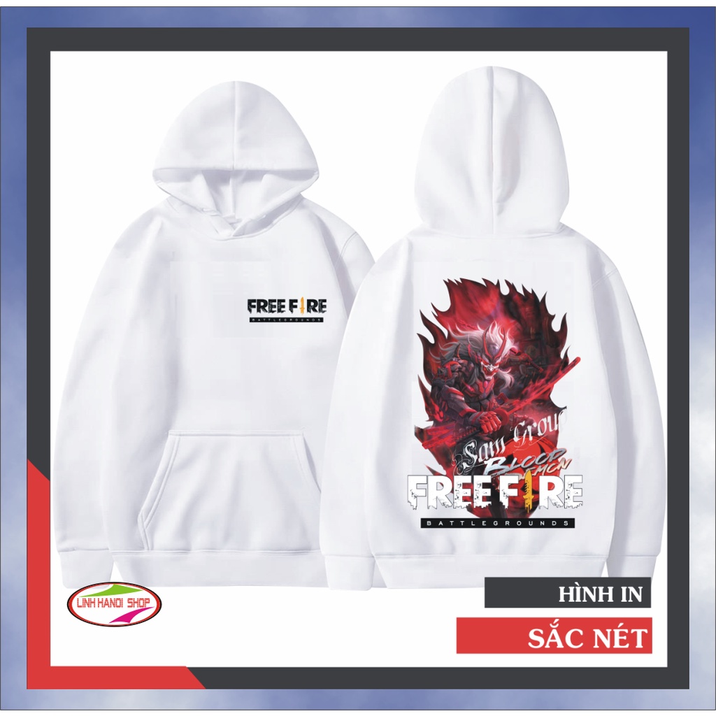 Áo khoác nỉ Hoodie màu trắng in hình QUỶ VƯƠNG đậm chất Game thủ FREE FIRE