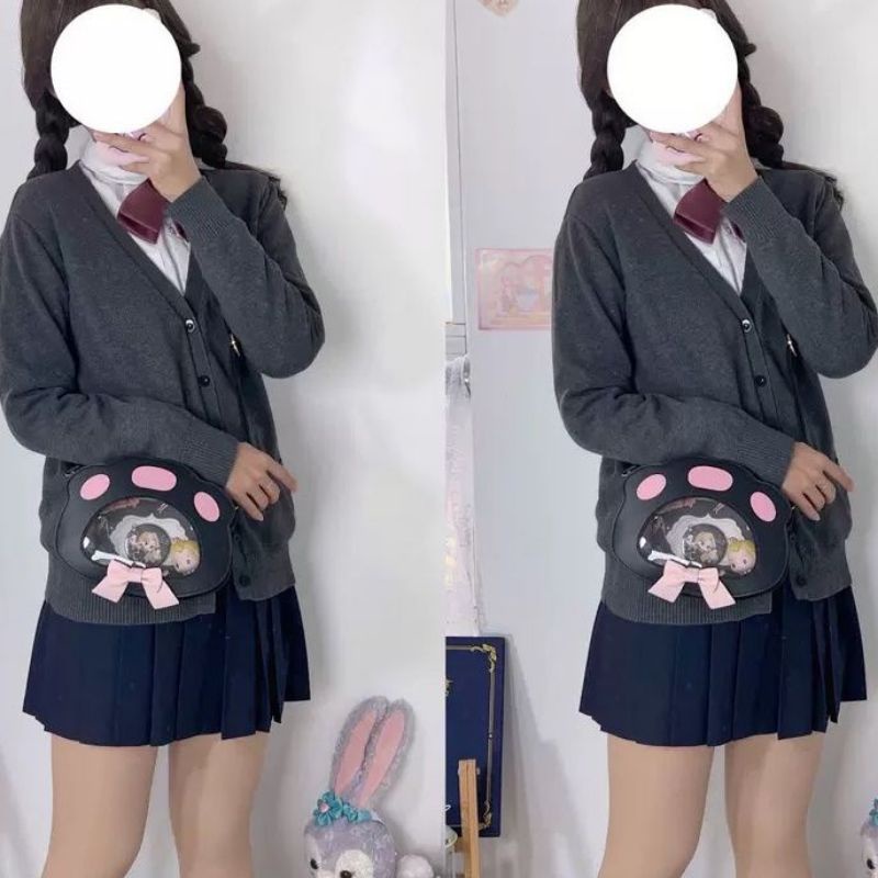 Túi đeo chéo itabag hình chân mèo da PU trong suốt dễ thương instagram jk lolita