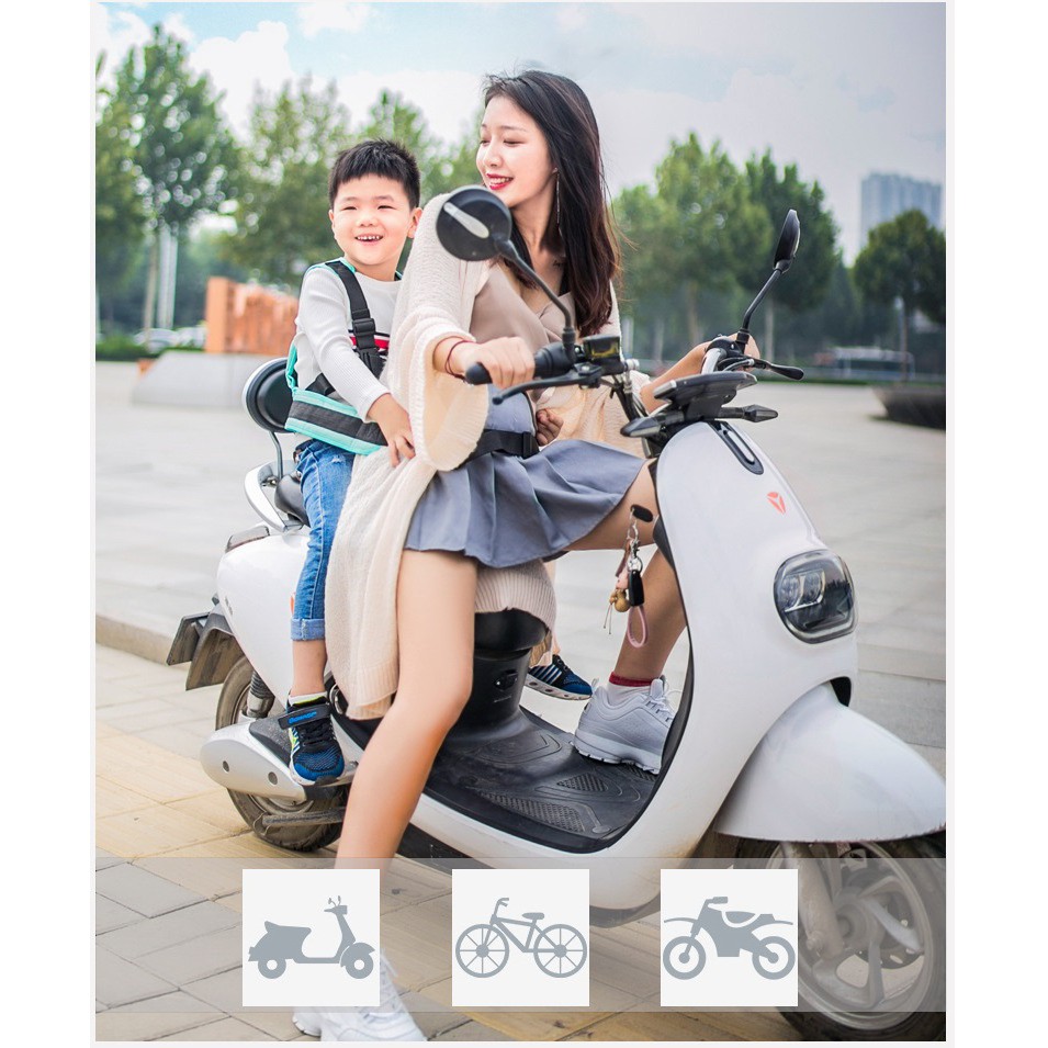 Đai đi xe máy cho bé DODOTO chất lượng cao, dày dặn, có túi, Bảo hành 6 tháng, 1-10 tuổi