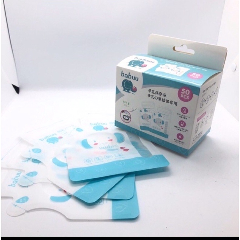 Hộp 50 túi trữ sữa babuu có vòi rót 250ml